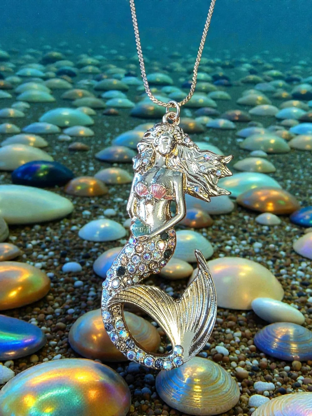 Silver Mermaid Pendant Necklace - Elegant Ocean-Inspired Jewelry